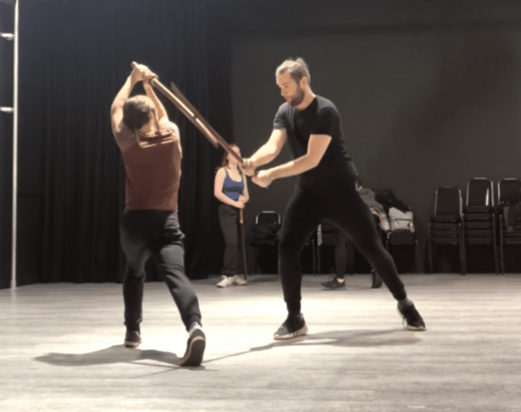 Finlay engages in stage combat training