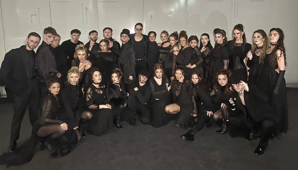 the cast of Sweeney Todd medley pose together