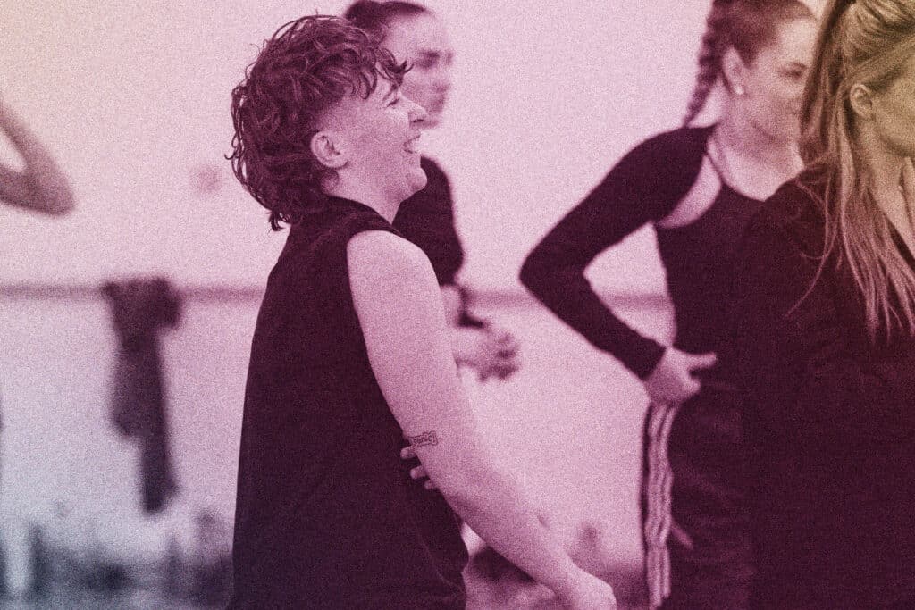 students laugh during a rehearsal at our essex campus