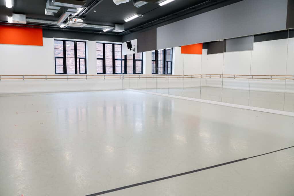 one of the huge dance studios at performers college Birmingham
