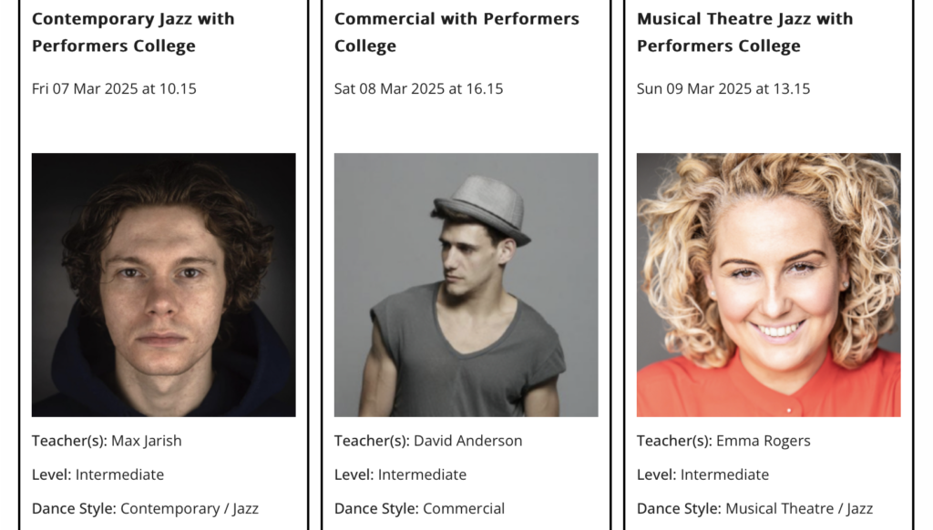 Dance training time table, Max Jarish, David Anderson, Emma Rogers.